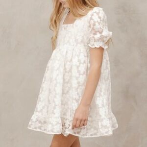 Noralee Embroidered Organza Quinn Dress Sz 10 Puff Short Sleeve Fairy Off White